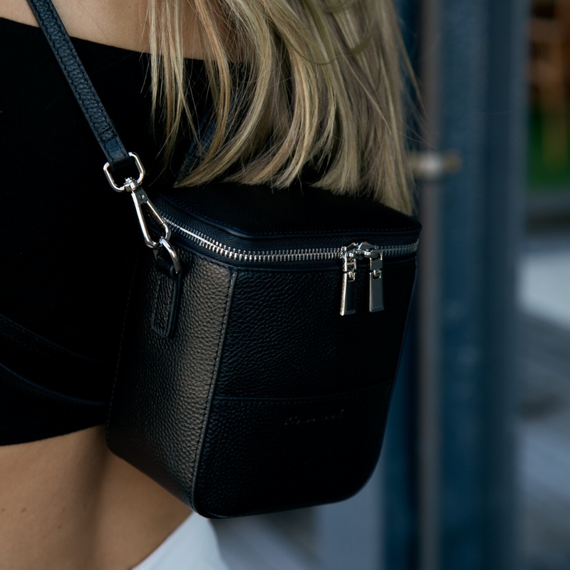 black mini back on pebbled leather personalised